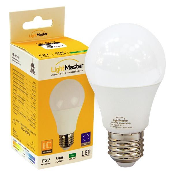 Лампа светодиодная LightMaster LB-670 A60 9 Вт Е27 матовая 220 В 4000 К 